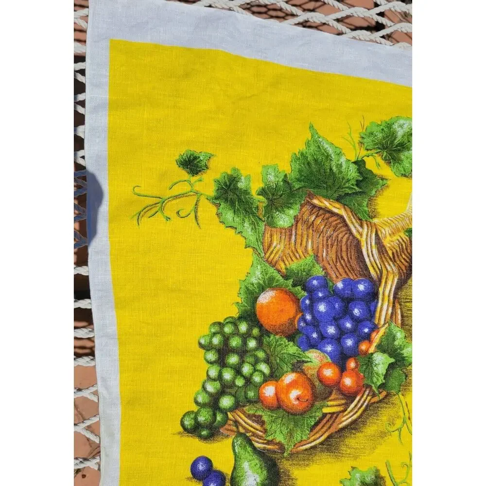 VINTAGE LAMONT PURE LINEN TEA DISH TOWEL FRUIT RED GREEN YELLOW 1970'S PRISTINE!